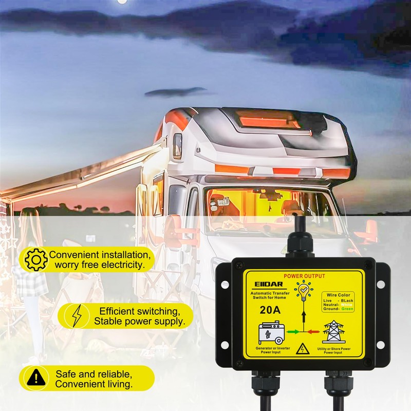 EIIDAR ATS AC120V 20 Amp Auto Transfer Switch，Transfer Switch for