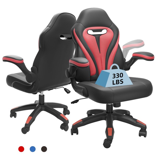 Ollega Video Game Chairs, Black Gamer Chairs for Adults, Computer Gaming Chairs for Teens, Racing Style Ergonomic Office Chair flip-up Arms, PU Leather Computer Chair 330 lbs