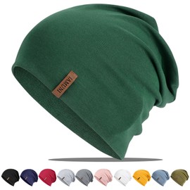 Slouchy Beanie for Women Cotton Beanies Hats Men Lightweight Soft Chemo Headwear Warm Skull Cap for All Seasons Deep Green