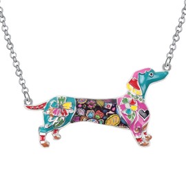 DUOWEI Cute Dachshund Gifts Floral Enamel Dachshund Necklace Pendant Keepsake for Women Girls Dog Lovers, Zinc, No Gemstone