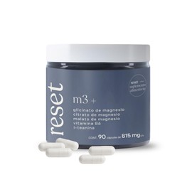 RESET WELLNESS | M3+ con 3 tipos de Magnesio, Citrato de M, Glicinato de M, Malato de M, L-Teanina y Vitamina B6, 90 cápsulas de 815 mg
