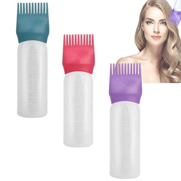 3 Packs Hair Oil Applicator Bottle, 160ml with Graduated Scale Root Comb Applicator Bottle Lightweight Oil Bottle for Hair for Scalp Treatment Essential and Hair Coloring Dye(6 Ounce)