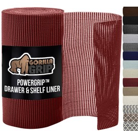 GORILLA GRIP powerGRIP Drawer Shelf and Cabinet Liner, Thick Strong Hold, Non-Adhesive Liners Protect Kitchen Cabinets and Cupboard, Bathroom Drawers, Easy Install, Breathable Mat, 12" x10', Red