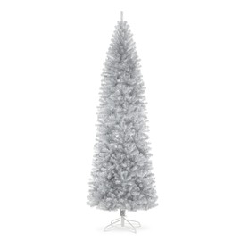 Glitzhome 9ft Silver Tinsel Artificial Christmas Tree, Large Xmas Tree for Home Holiday Party Decoration