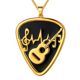 SEIHOP Guitar Pick Necklace Guitar with Music Note Pendant 18K Gold Plated Jewelry for Music Lover Men and Women KP0157Y