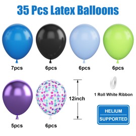 Green Purple and Blue Balloons, 12 Inch Purple Green and Black Balloons Purple Black and Metallic Purple Blue Confetti Balloon for Boys Girls Theme Birthday Baby Shower Party Decoration