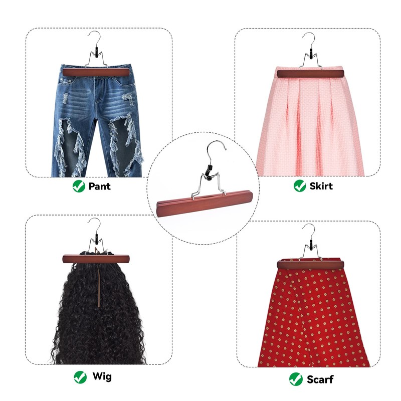 Nature Smile Wooden Pants Skirt Hangers, Smooth Finish Solid Wood