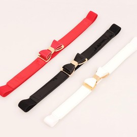 GSHLLO 3 Pcs Women Skinny Waist Belt PU Leather Stretchy Belt Fashion Bow Dress Belt Ladies Thin Belt Elastic Waist Buckle Belts Waist Cinch Belts with Metal Buckle
