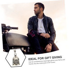 TEHAUX 3pcs Gothic Skull Pendant Necklace Vintage Decorative Bell Jewelry for Men Lightweight Motorcycle Bell Charm for Casual Wear Unique