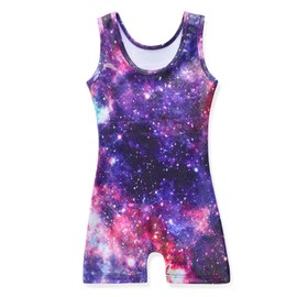 HOZIY Girls Gymnastics Leotards With Shorts for Kids 2t 3t 2-3t Biketard Outfits Purple Galaxy Sparkle for Toddler Girls