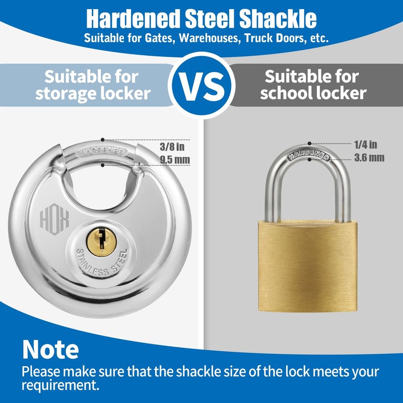 HOX Keyed Disc Padlock, Stainless Steel Keyed-Alike Padlocks, 2-Pack Heavy