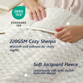 Mr. Sandman Weighted Blankets for Adults Queen Size 15lbs, Warm Sherpa Fleece Throw Blanket for Sleep and Calm, Soft Cozy Heavy Bed Blanket with Jacquard Flannel, 60 x 80 Inches, Cream White