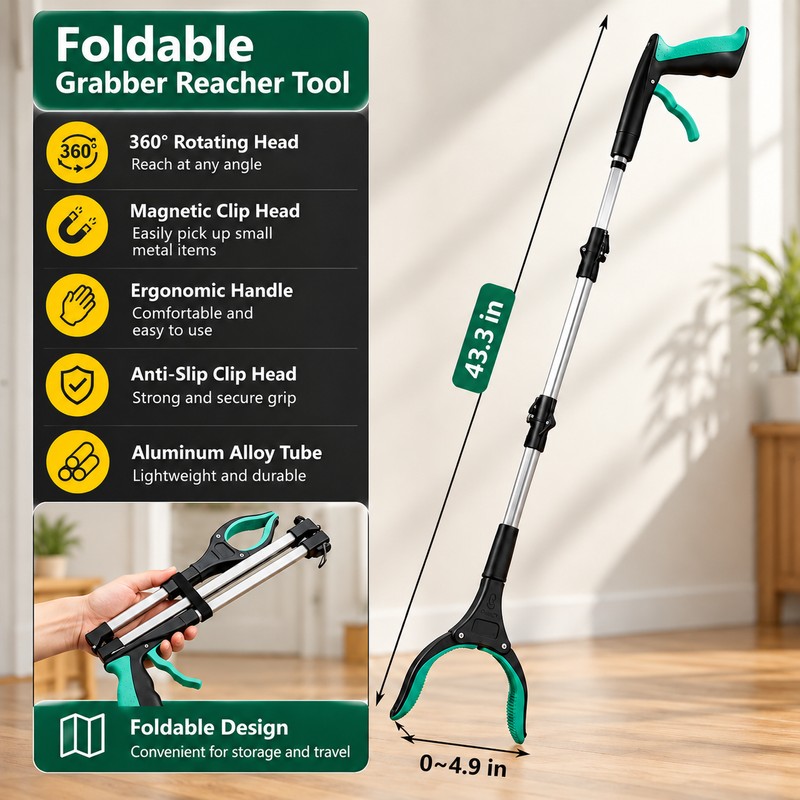 Foldable Grabber Reacher Tool for Seniors & Limited Mobility –