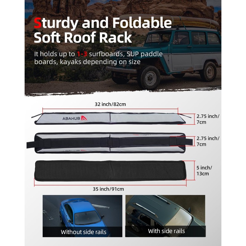 Abahub Soft Roof Rack Pads with 2 Tie Down Straps,