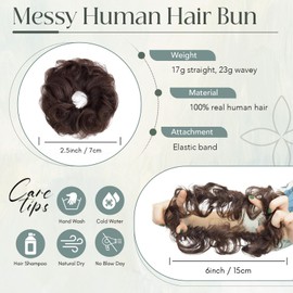 Rich Choices Messy Bun Hair Piece Real Human Hair Tousled Updp Hair Bun Scrunchies Wavey Messy Bun Hair Extensions #2 Dark Brown