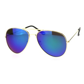 SA106 58mm Color Mirror Lens Thin Metal Rim Officer Cop Sunglasses Gold Teal Mirror