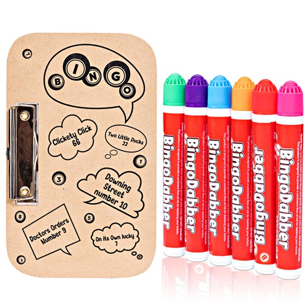 evelay Bingo Dabbers and Board Set - 6 Colourful Dabbers