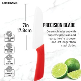 Beolee.Dan Ceramic Santoku Knife 7 Inch - High-Precision Blade for Meats, Fruits, and Vegetables - Durable Ceramic Blade with Protective Sheath - Red