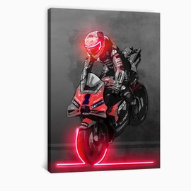 Sorventina Red Neon-Style Motorcycle Canvas Wall Art - #1 Pecco GP24 16x24 Wrapped Frame, Non-Luminous, Perfect Decor for Bedroom, Living Room, Office, Game Room, Garage, or Man Cave