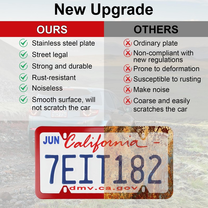 LivTee 4 Holes Stainless Steel License Plate Frames, 2 PCS