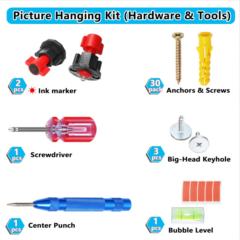 Picture Hanging Tool with Red Ink Marker, No-Measure Frame Hanger