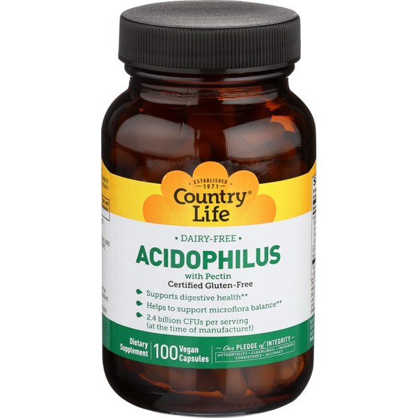 Country Life - Natural Dairy-Free Acidophilus with Pectin - 100 Vegan Capsules