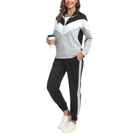 Marvmys Streatwear Tracksuits, Women's Lightweight Sports Suit, Leisure Suit, Jogging Suit, Long Sleeve with Zip, Drawstring Pockets, B-light grey