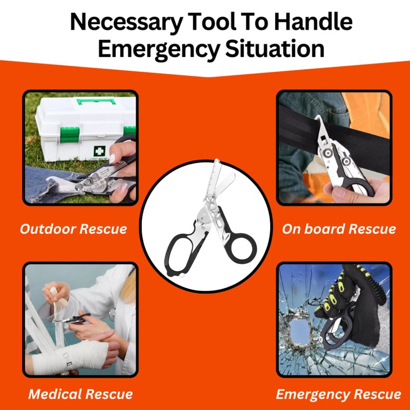 6 in 1 Multifunctional Trauma Shears Foldable with Strap Cutter