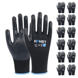 HPHST Work Gloves, 12 Pairs Work Gloves Men Women with Nitrile Coating Gardening Gloves Touchscreen Work Gloves Protective Gloves for Assembly Work (Black, Small)