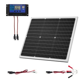 12V 50W Solar Battery Charger Upgraded MPPT Controller IP65 Waterproof Mono Solar Panel Trickle Charger for MaintainingDefault: Default