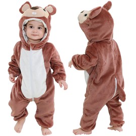 MICHLEY Unisex Baby Boy Girl Hooded Romper Winter Animal Cosplay Jumpsuit Outfit, Squirrel, 2-5months, Size 70