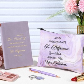 Tenare 4 Pcs Employee Appreciation Gift Set Purple Gifts Include Makeup Bag Journal Ballpoint Pen Inspirational Keychain for Coworkers Office School Party Favors, Purple
