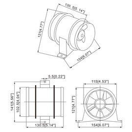 12V 4-Inch Bilge Blower for Boat in Line with Interior Diameter Vent Hose 235CFM
