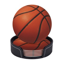 Basketball Coasters for Drinks with Holder Leather Coasters Set of 6 for Coffee Table