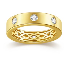 LOIPURI Moissanite Wedding Rings for Women, D-Color VVS1 14k Gold Plated Eternity Bands Non Tarnish 5mm Wide, Anniversary Birthday Mothers Day Gifts for Her, Size 8