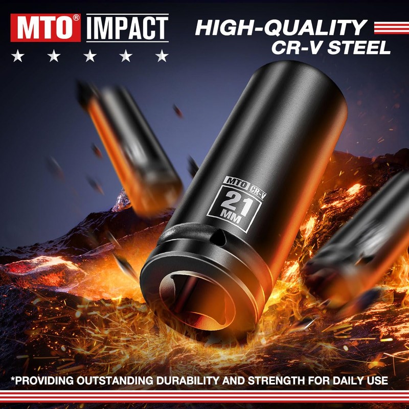 MTO 1/2" Drive 21mm Deep Impact Socket, 6-Point Metric Socket