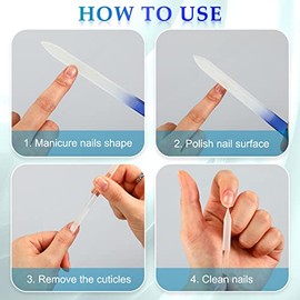 4 Pcs Glass Nail File Set Nail Files and Cuticle Pusher Double Sided Crystal Fingernail Buffers for Women Natural Fingernail Manicure Pedicure Toenail