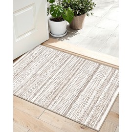 LUMI Door Mat Indoor Entrance, 24x36 Rug Non Slip Washable Oriental Small Rugs for Entryway Ultra-Thin Vintage Soft Carpet for Kitchen Bedroom Front Door Bathroom, Beige