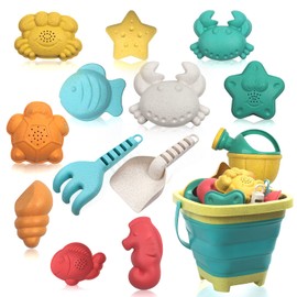 HomeMall Beach Toy for Children - Sand Toy Set Includes Foldable Sand Bucket Shovel and Sand Rake Toy for Beach 14 Pieces, Sandbox Toys Sandcastle Construction Kit