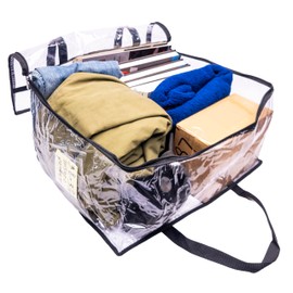 3-Pack Clear Vinyl Moving Bags 15x18x9 with Dual Zipper, Handles & Display Pocket for Storage Organization