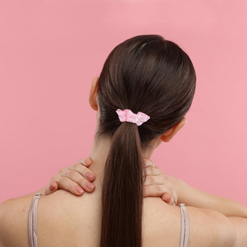 Embellished Sparkly Pink Crystal Scrunchie Hair Tie 2 Pack Pink