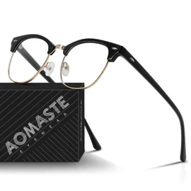 AOMASTE Blue Light Blocking Glasses Vintage Half Frame UV Clear Lens Anti Eyestrain Computer Gaming Glasses for Women Men