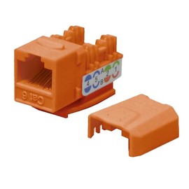 LOGICO 1 Piece Cat6 Keystone Jacks Orange with Dust Cap – 22-26 AWG PCB Female RJ45 Connectors for Network Ethernet Wall Jack Insert | Cat6 110 Punch Down Block Socket 8-Port, 8-Connector (8P8C)