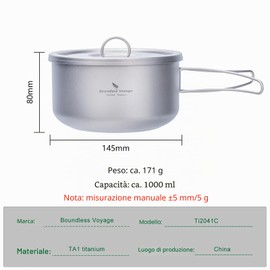 Boundless Voyage Pentola in titanio con coperchio e manico pieghevole leggera 1000 ml pentola da campeggio fornello multifunzionale fornello portatile da campeggio in titanio utensili da cucina da