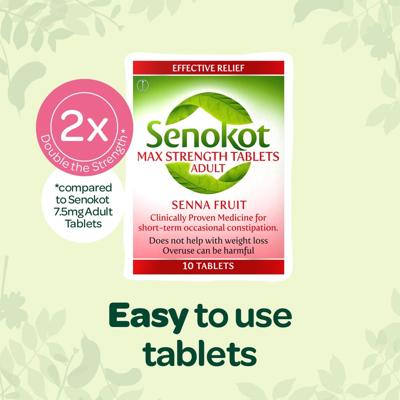 Senokot Strength Max Tablets Adults, Senna Fruit, 10 Count, Constipation