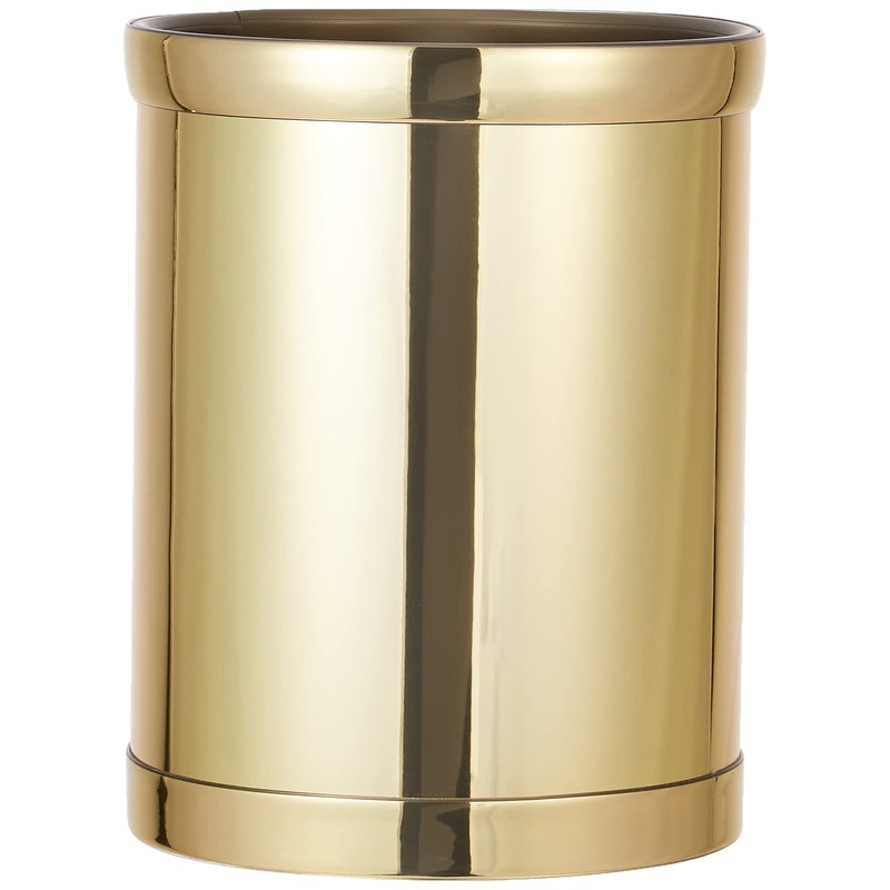 Kraftware Mylar Round Waste Basket, 11", Polished Brass Color