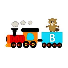 DAYCARE - Multicolored Educational Vinyl Art Decoration Animal Train Beaver Design Letter B Alphabet Nursery Child Care Kindergarten Wall Decal Sticker 30" x 15"