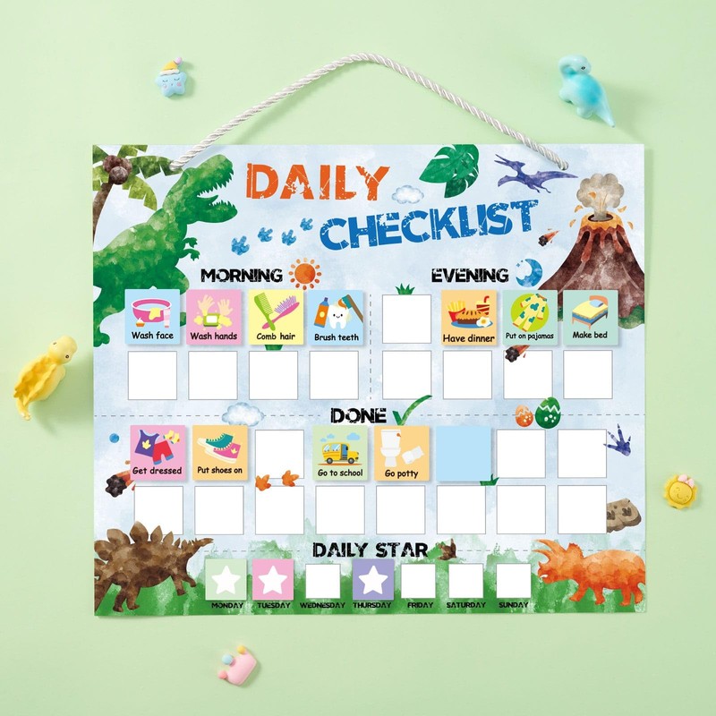 WERNNSAI Dinosaur Routine Chart for Kids - Daily Visual Schedule