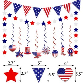 EASHOPBAL Memorial Day Decorations 4th/Fourth of July Patriotic Decorations Set-Red White Blue Paper USA Flag Pennant, Star Streamer, Hanging Swirls Party Decor Supplies for Mantle Home Fireplace