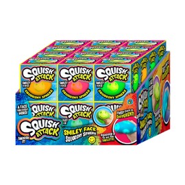 JA-RU Squish Attack Ball (24 Units Assorted) Squooshy Sphere with 6 Different Smiley Faces. Fidget Squishy Toy for Kids, Teen, & Adult. Soft Stress Therapy, Squish and Stretch Party Favor. 5606-24